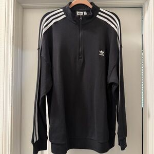 Adidas Men's Black Zip-Up Sweater with White Stripes